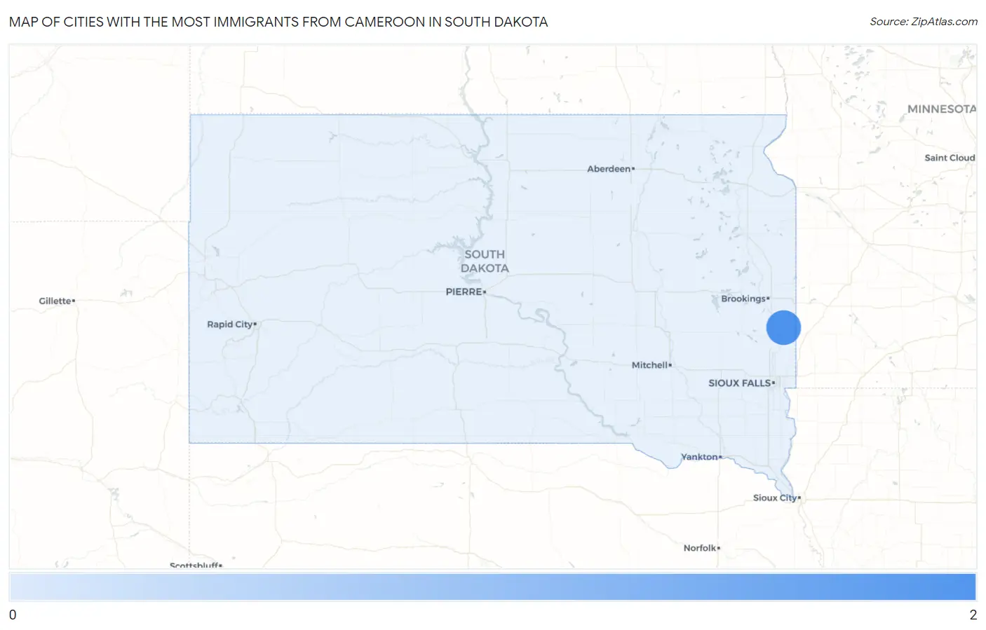 Cities with the Most Immigrants from Cameroon in South Dakota Map