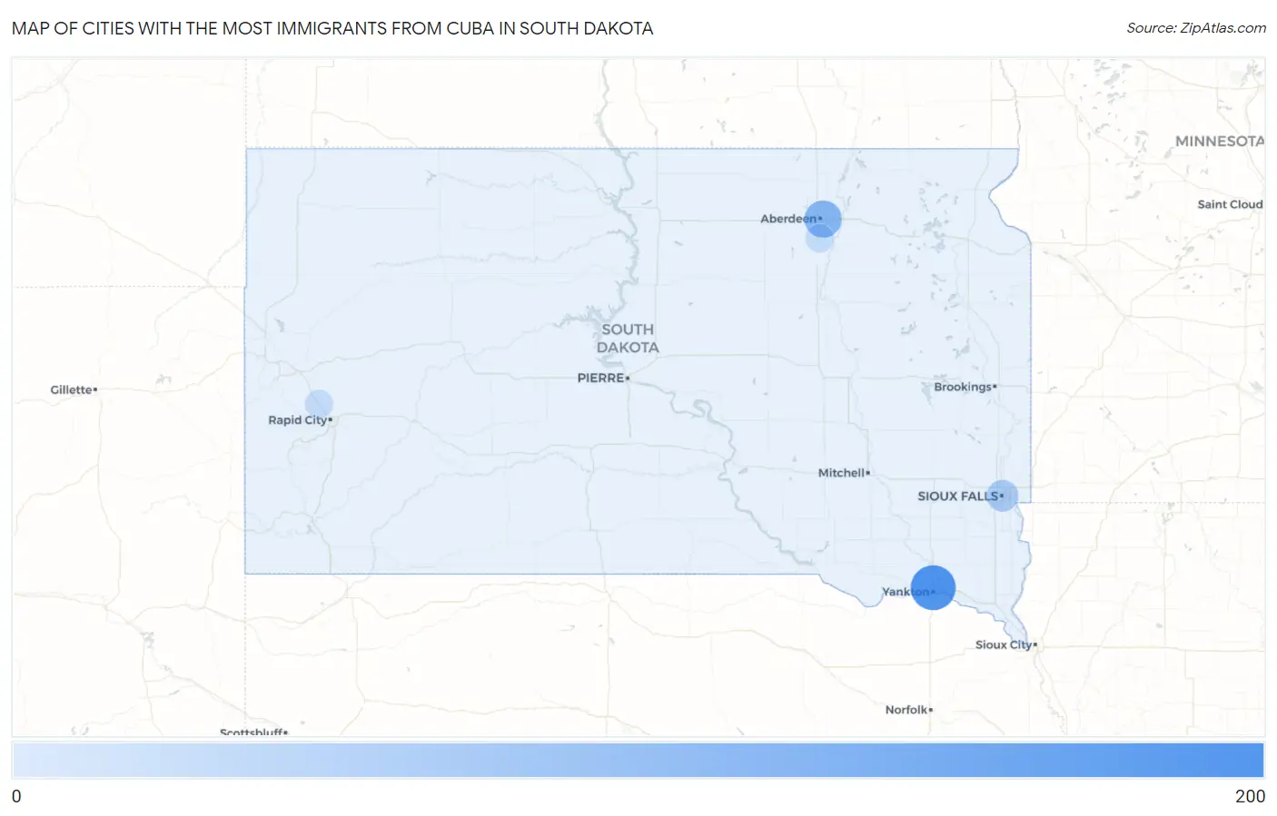 Cities with the Most Immigrants from Cuba in South Dakota Map