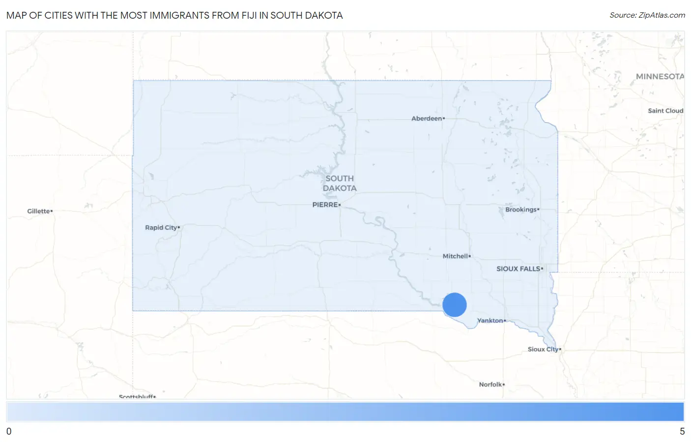 Cities with the Most Immigrants from Fiji in South Dakota Map