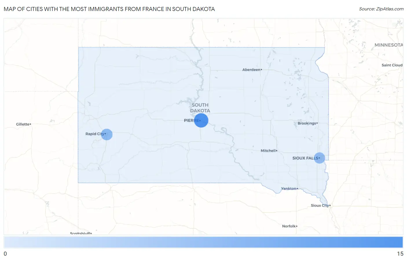 Cities with the Most Immigrants from France in South Dakota Map