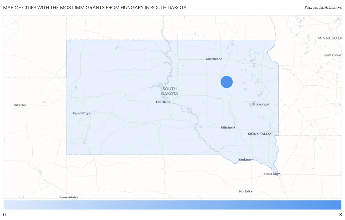 Cities with the Most Immigrants from Hungary in South Dakota Map
