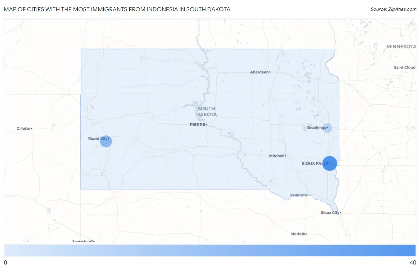 Cities with the Most Immigrants from Indonesia in South Dakota Map