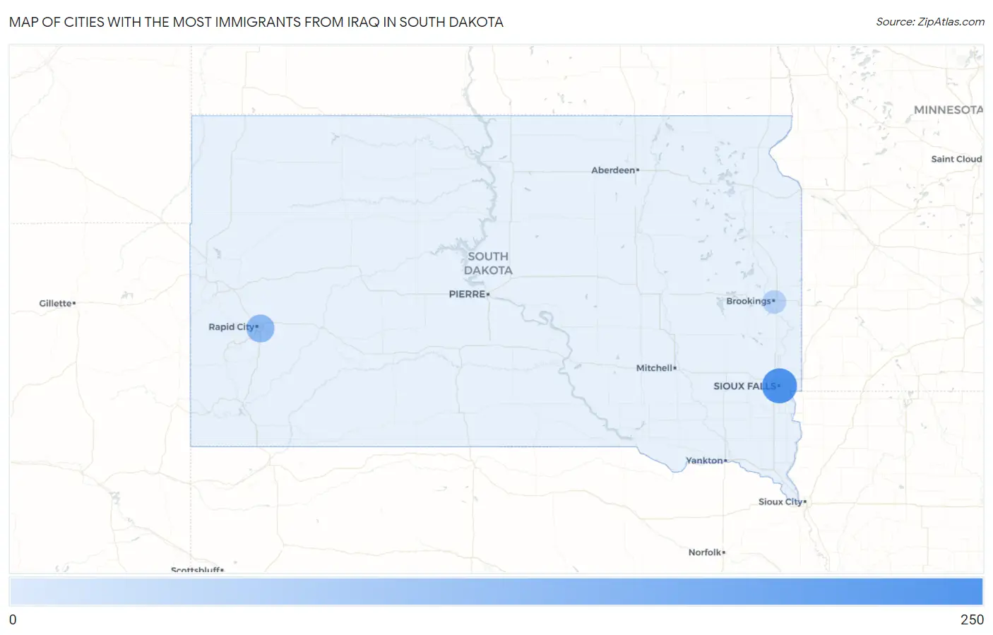 Cities with the Most Immigrants from Iraq in South Dakota Map