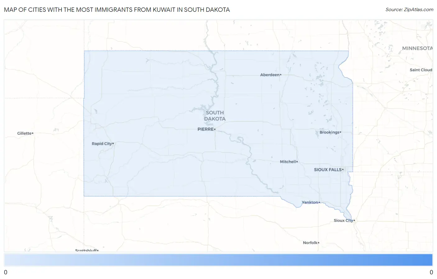 Cities with the Most Immigrants from Kuwait in South Dakota Map