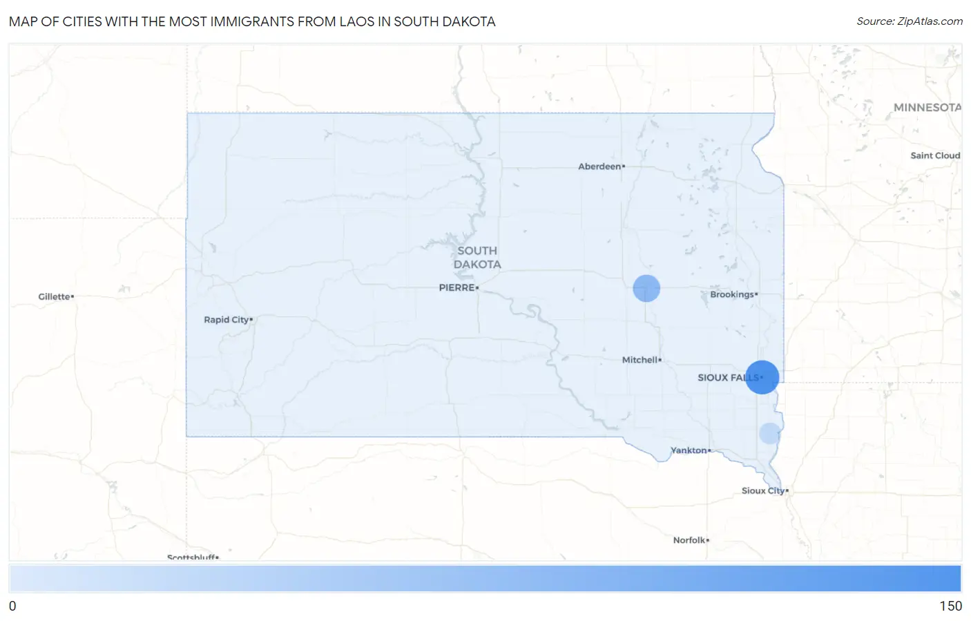 Cities with the Most Immigrants from Laos in South Dakota Map