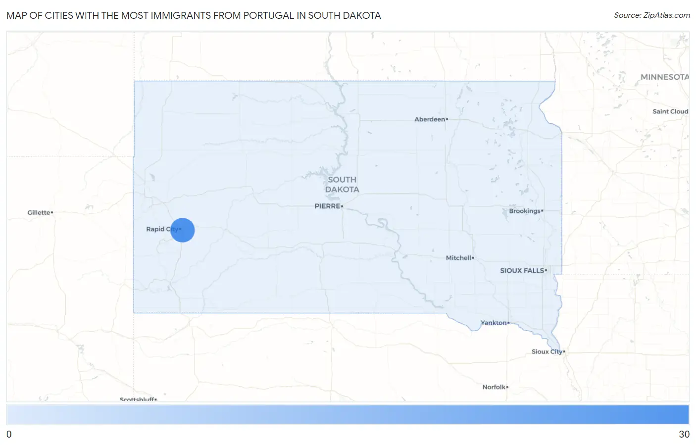 Cities with the Most Immigrants from Portugal in South Dakota Map