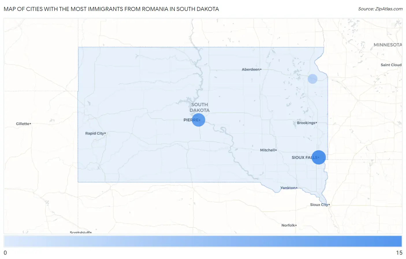 Cities with the Most Immigrants from Romania in South Dakota Map