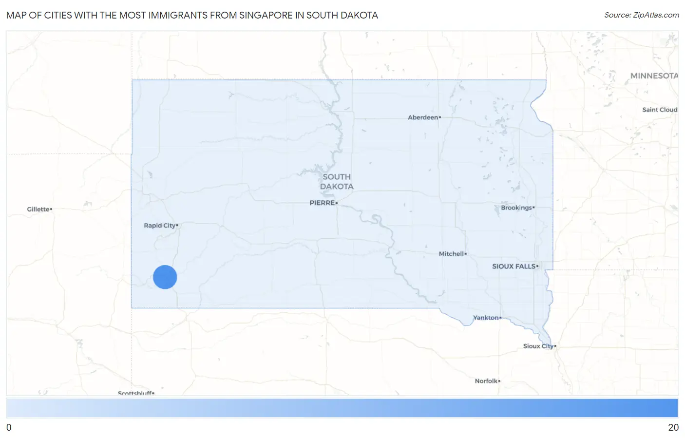Cities with the Most Immigrants from Singapore in South Dakota Map