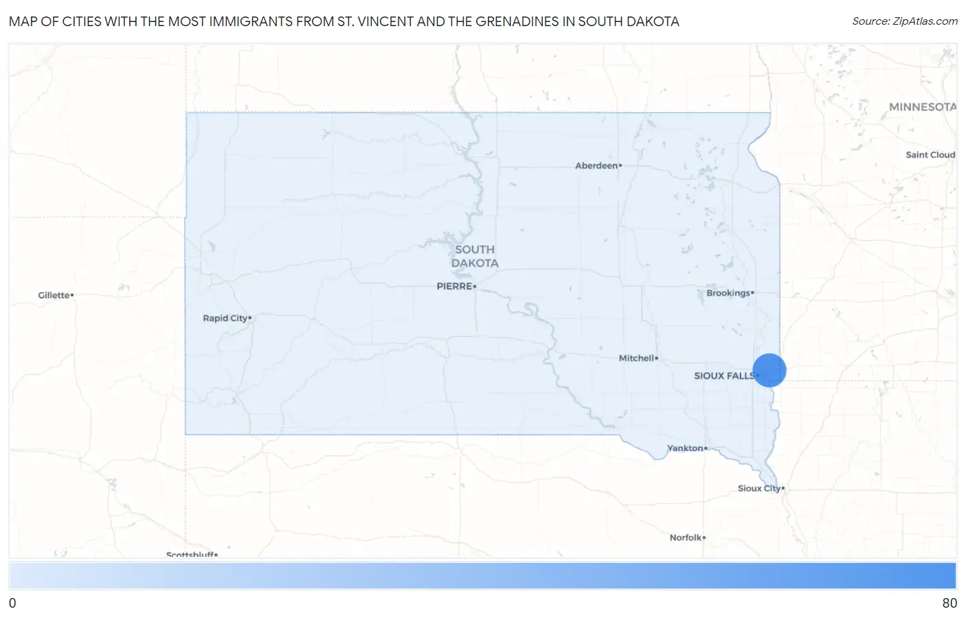 Cities with the Most Immigrants from St. Vincent and the Grenadines in South Dakota Map