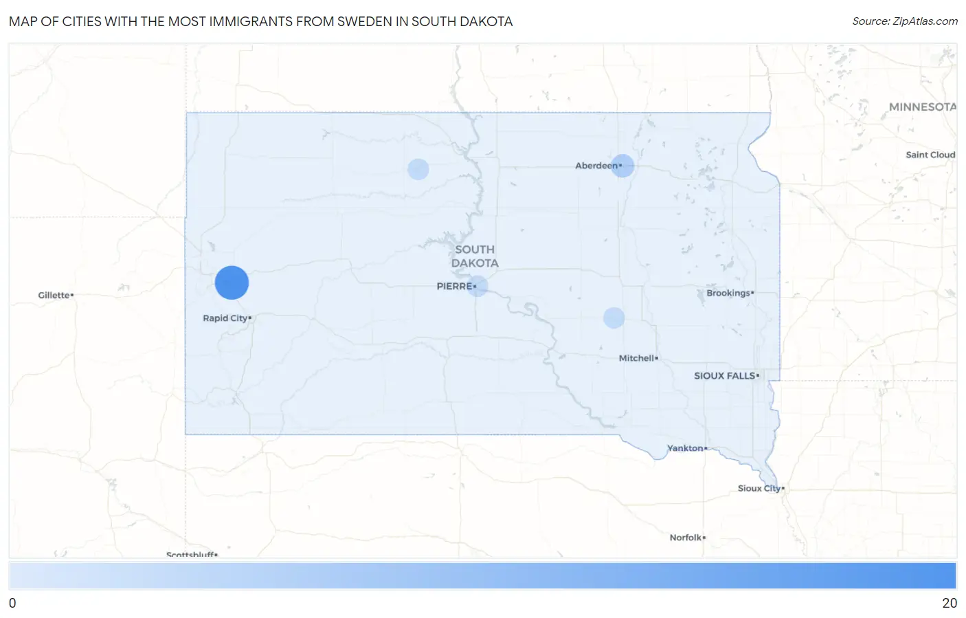 Cities with the Most Immigrants from Sweden in South Dakota Map