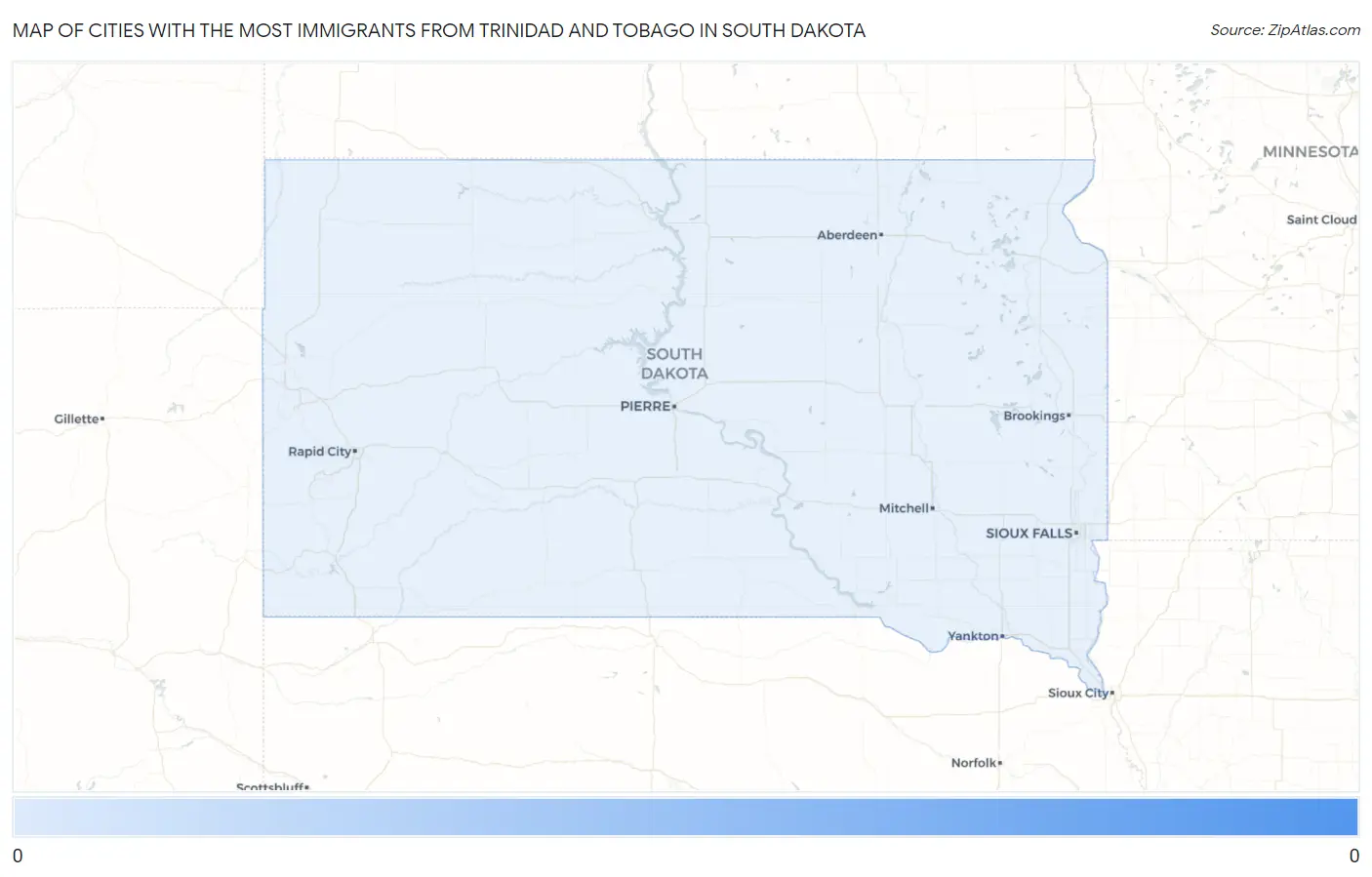 Cities with the Most Immigrants from Trinidad and Tobago in South Dakota Map