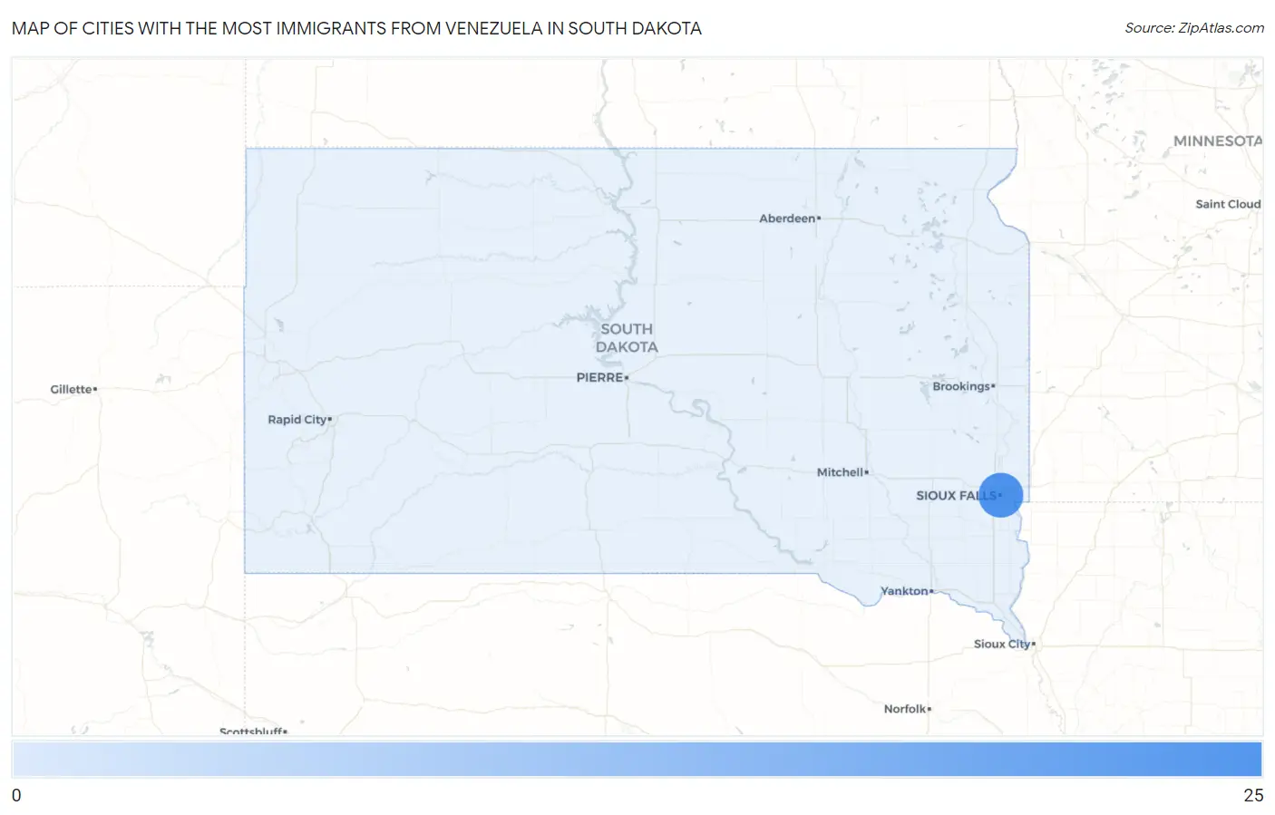 Cities with the Most Immigrants from Venezuela in South Dakota Map