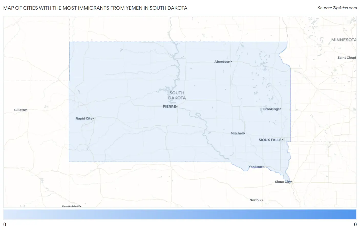Cities with the Most Immigrants from Yemen in South Dakota Map