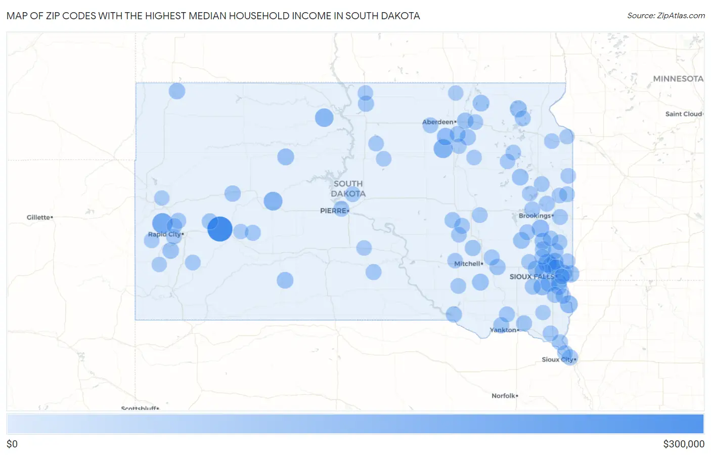 Zip Codes with the Highest Median Household Income in South Dakota Map