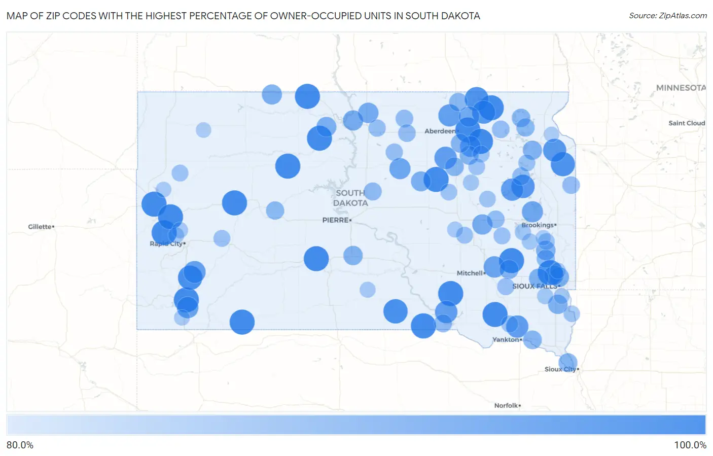 Zip Codes with the Highest Percentage of Owner-Occupied Units in South Dakota Map
