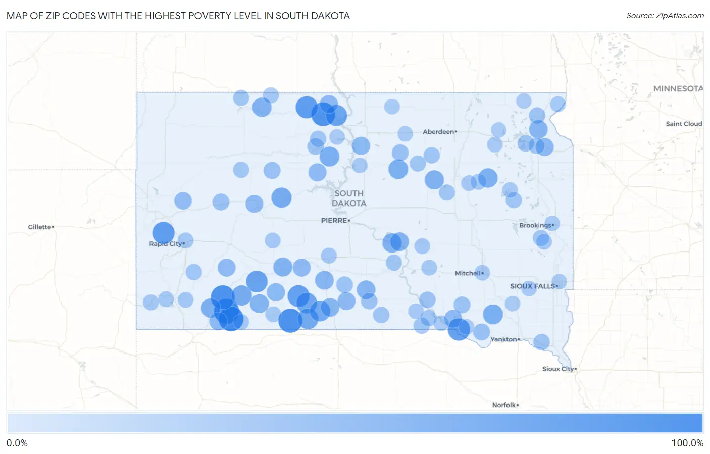Zip Codes with the Highest Poverty Level in South Dakota Map