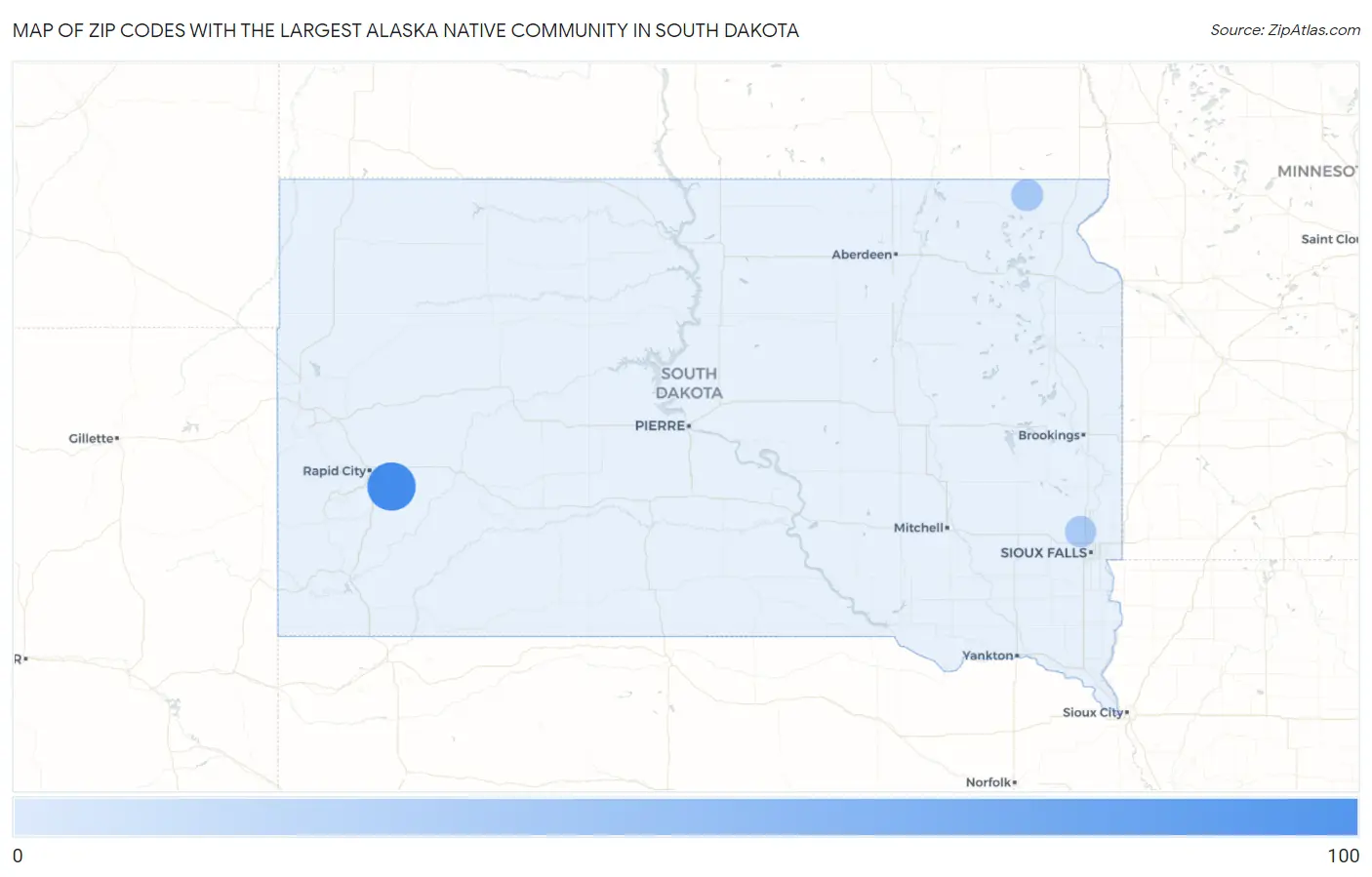 Zip Codes with the Largest Alaska Native Community in South Dakota Map
