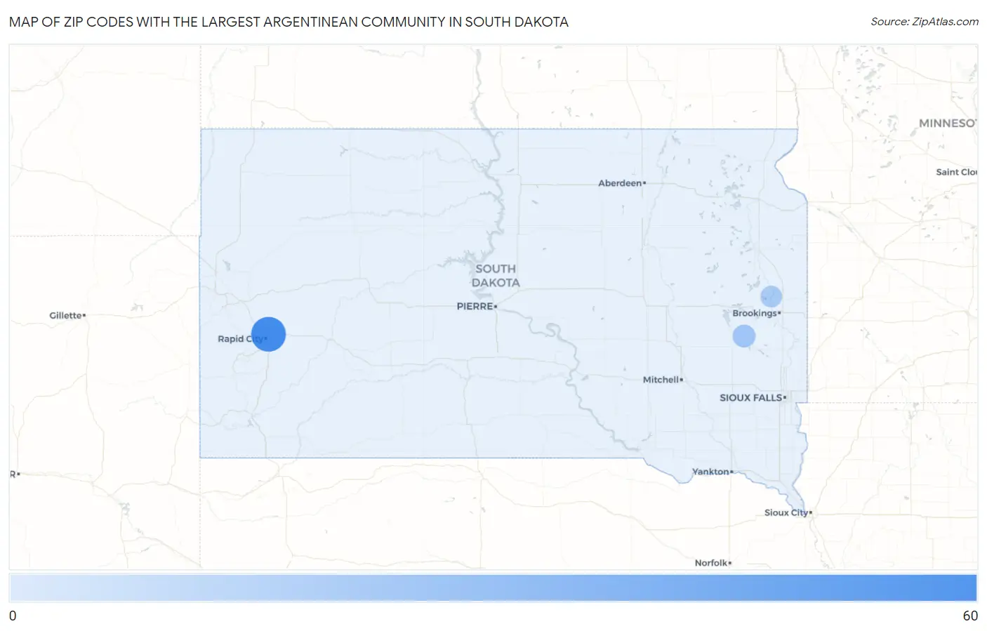 Zip Codes with the Largest Argentinean Community in South Dakota Map