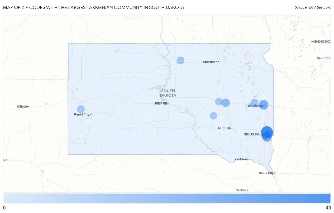 Zip Codes with the Largest Armenian Community in South Dakota Map