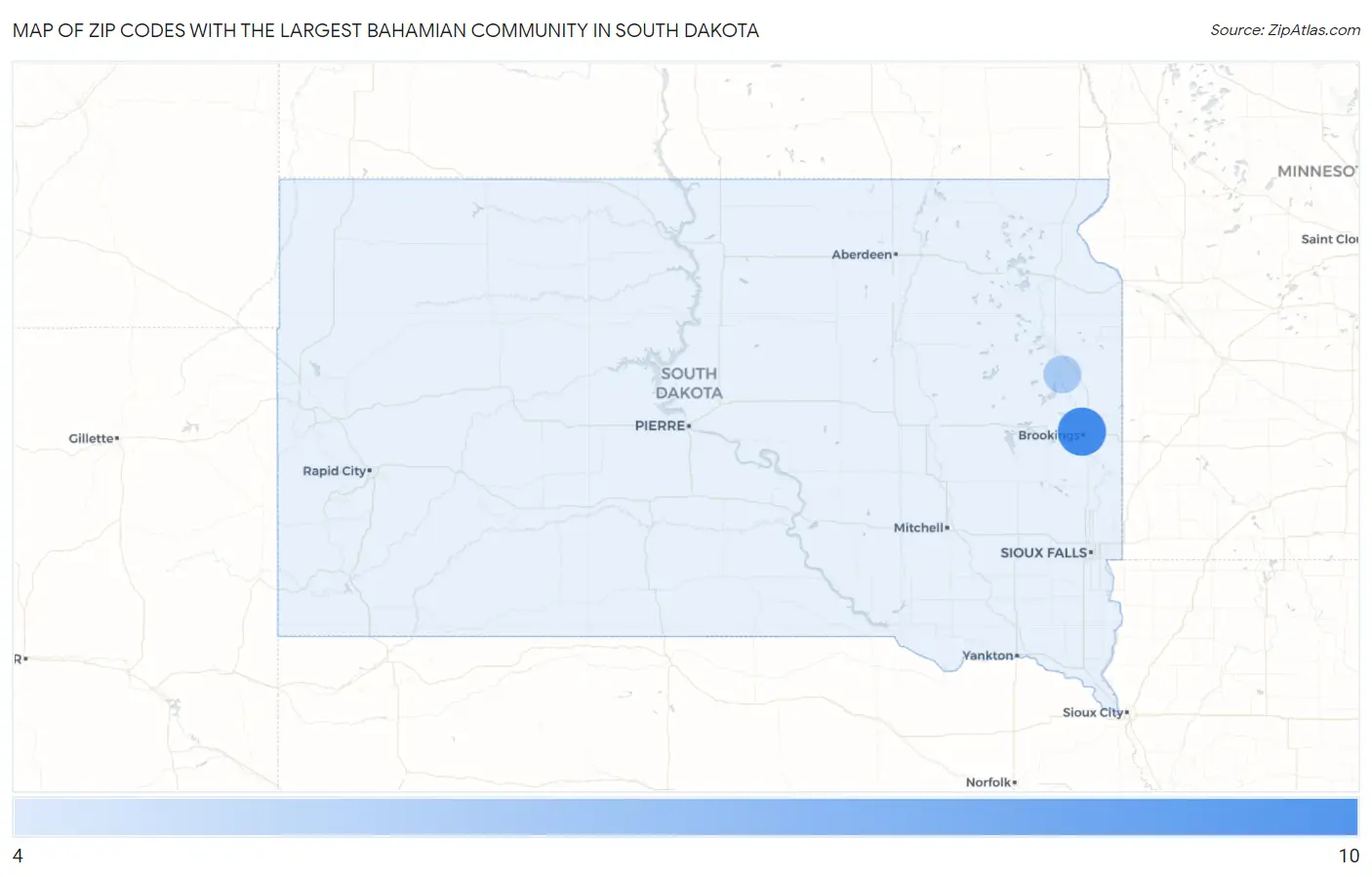 Zip Codes with the Largest Bahamian Community in South Dakota Map
