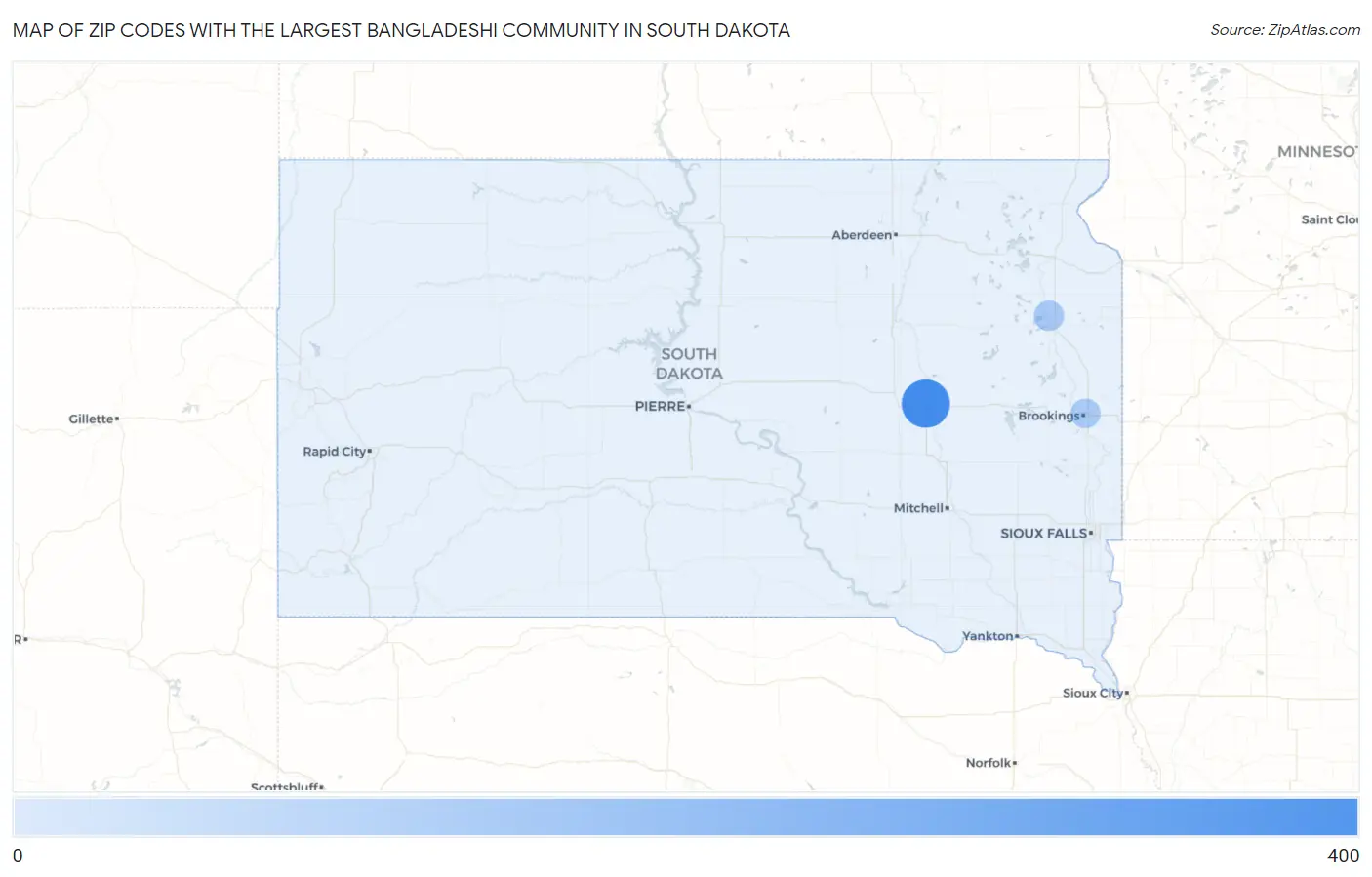 Zip Codes with the Largest Bangladeshi Community in South Dakota Map