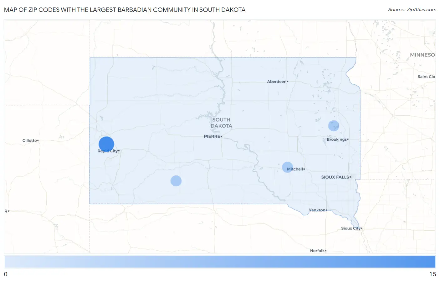 Zip Codes with the Largest Barbadian Community in South Dakota Map