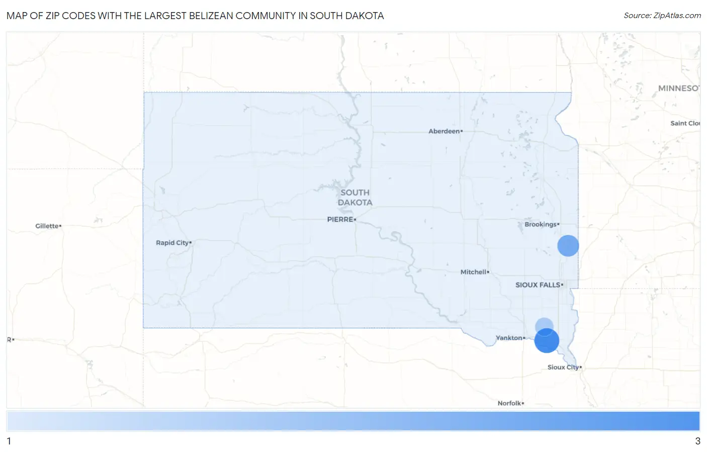 Zip Codes with the Largest Belizean Community in South Dakota Map
