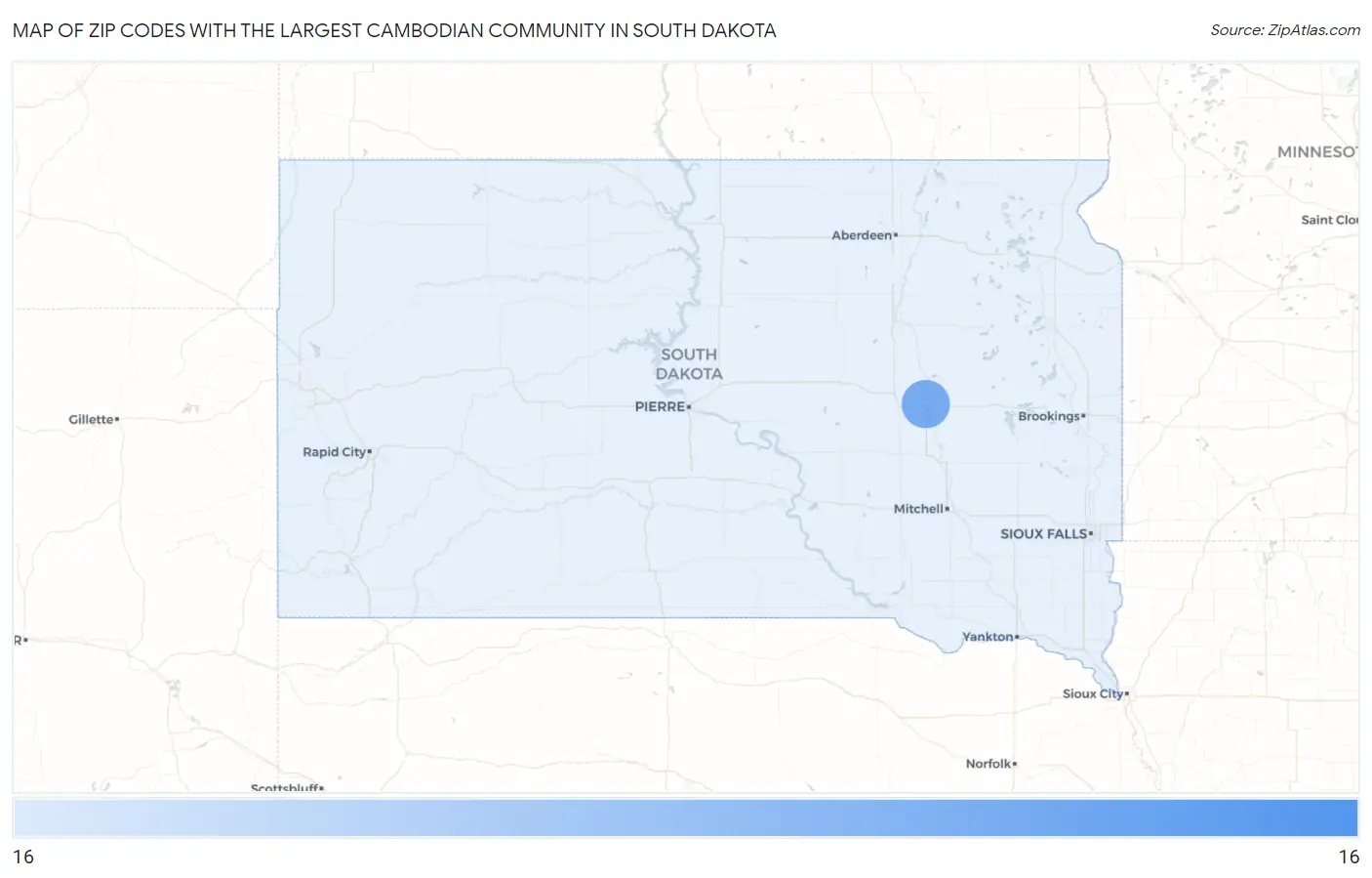 Zip Codes with the Largest Cambodian Community in South Dakota Map