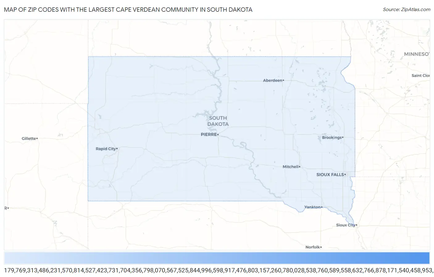 Zip Codes with the Largest Cape Verdean Community in South Dakota Map