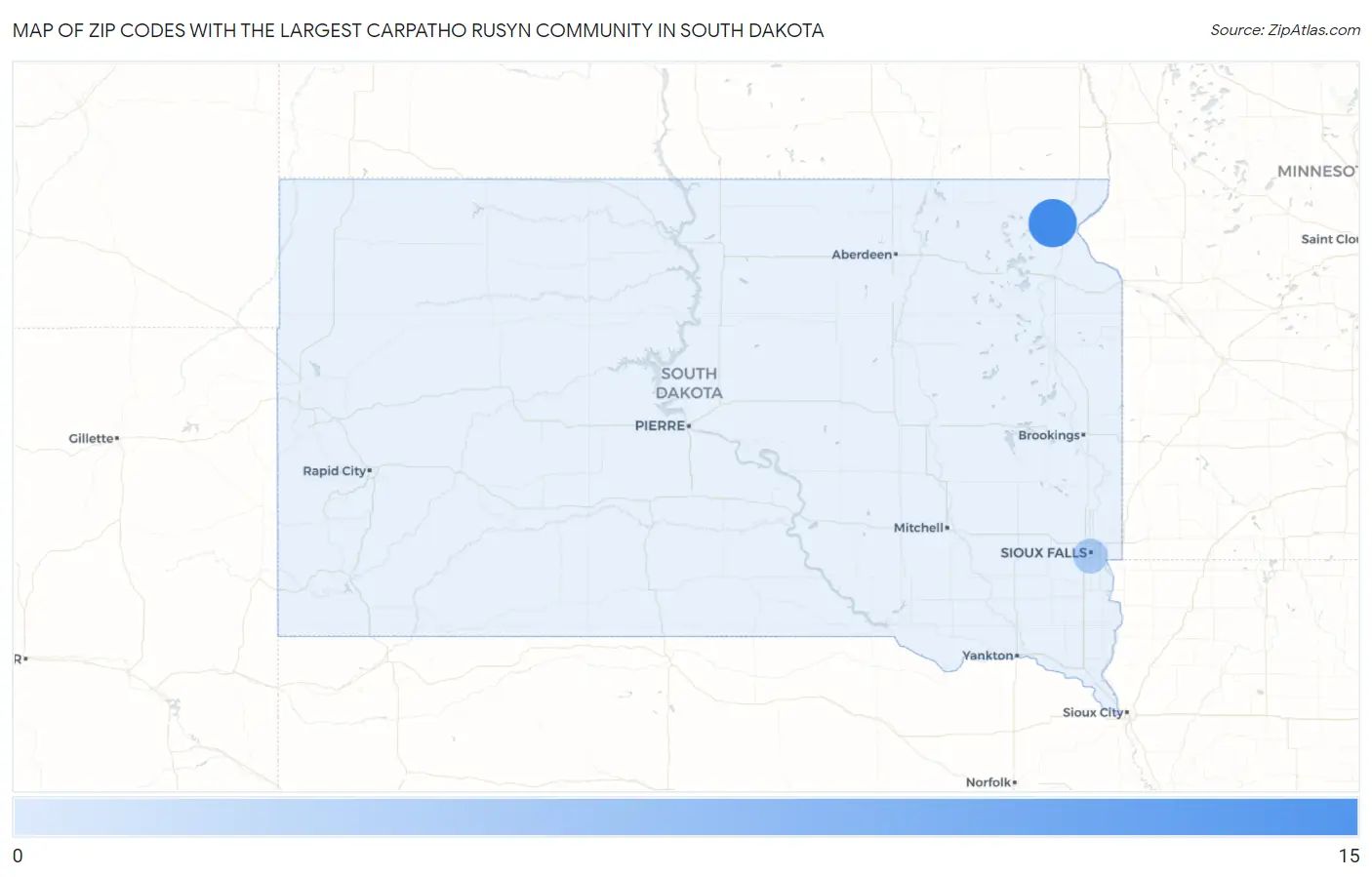 Zip Codes with the Largest Carpatho Rusyn Community in South Dakota Map