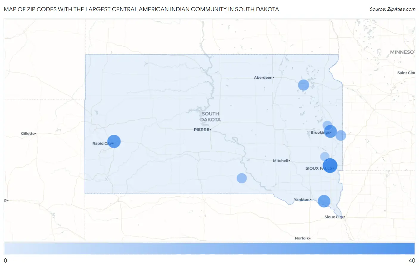 Zip Codes with the Largest Central American Indian Community in South Dakota Map