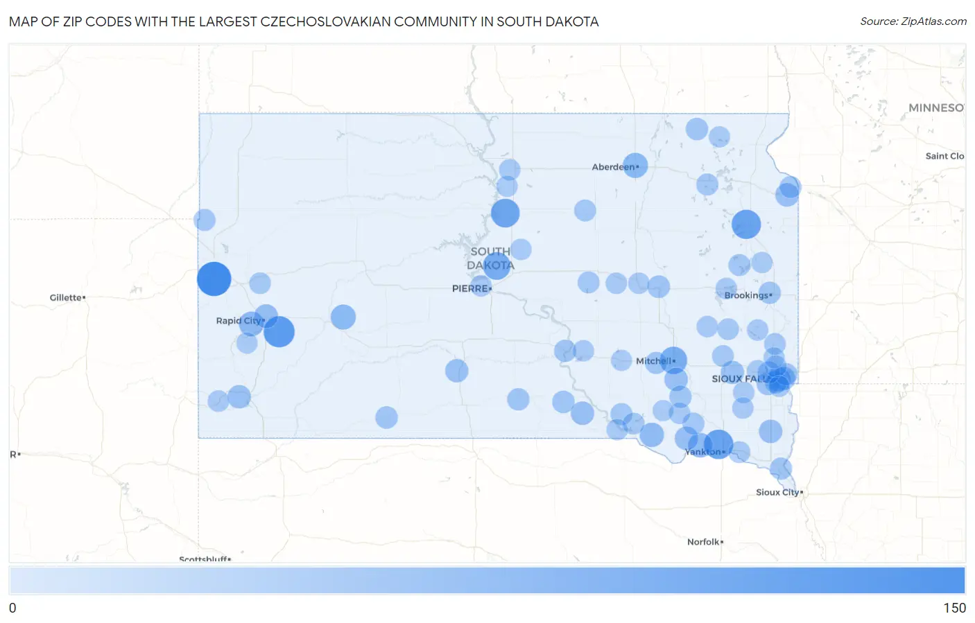 Zip Codes with the Largest Czechoslovakian Community in South Dakota Map