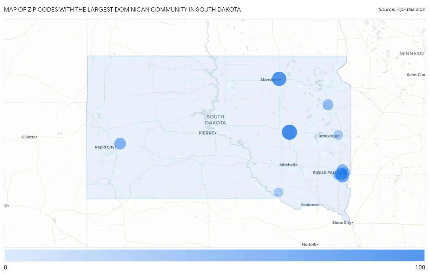 Zip Codes with the Largest Dominican Community in South Dakota Map