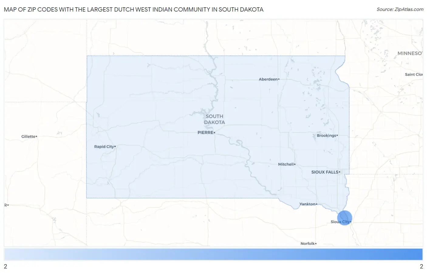 Zip Codes with the Largest Dutch West Indian Community in South Dakota Map
