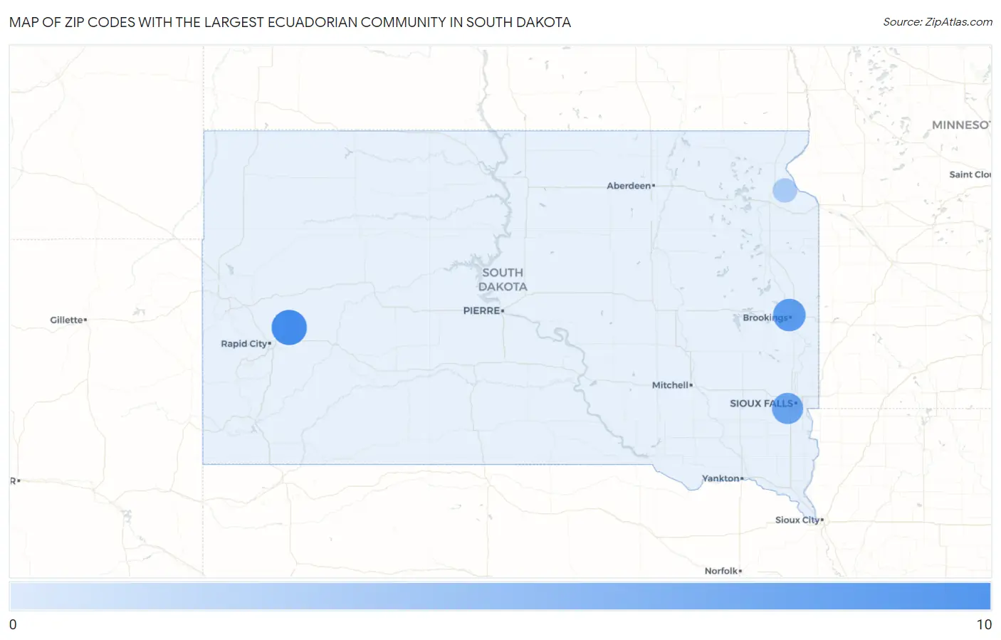 Zip Codes with the Largest Ecuadorian Community in South Dakota Map