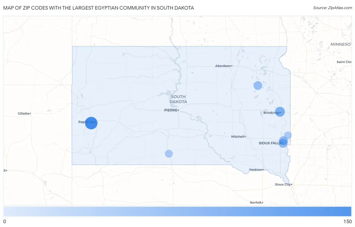 Zip Codes with the Largest Egyptian Community in South Dakota Map