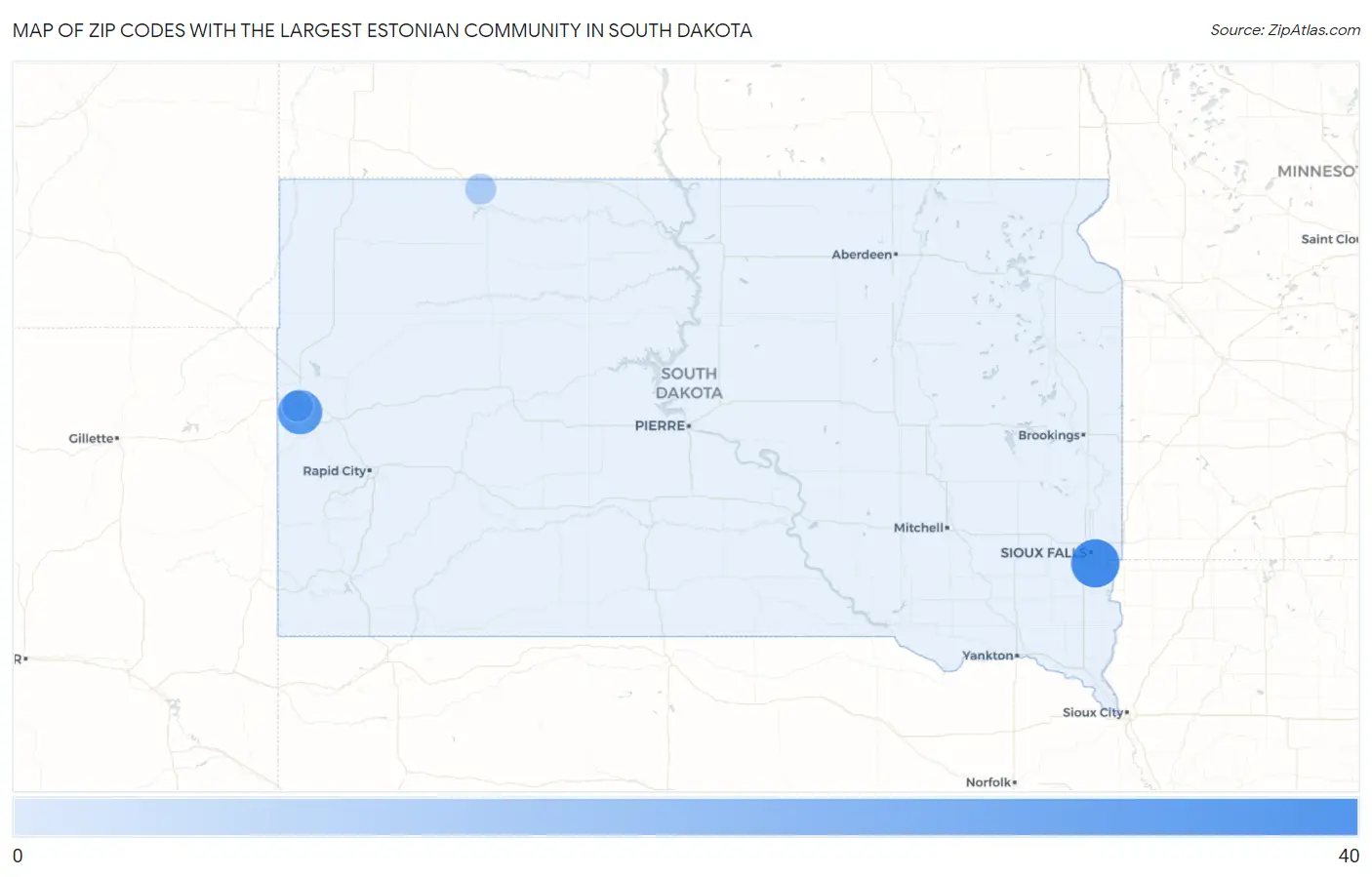 Zip Codes with the Largest Estonian Community in South Dakota Map