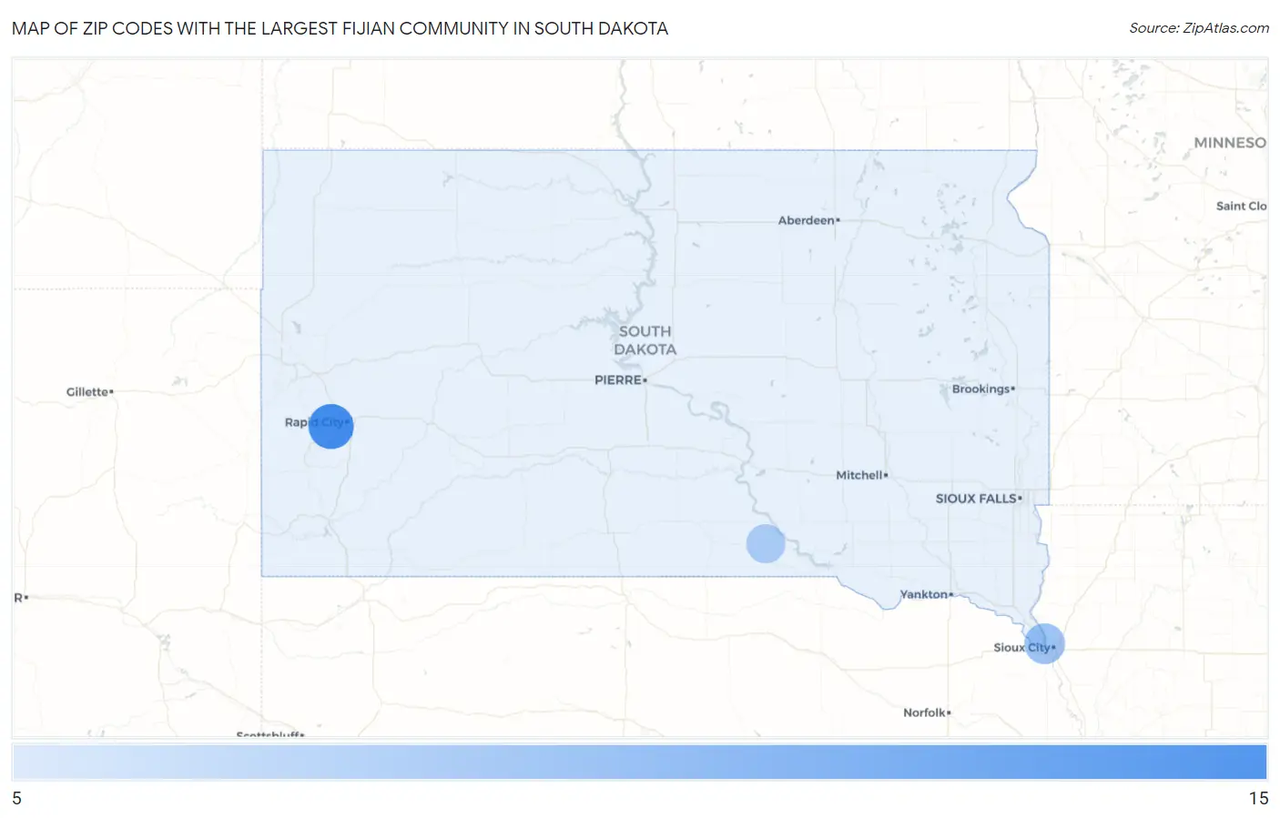 Zip Codes with the Largest Fijian Community in South Dakota Map