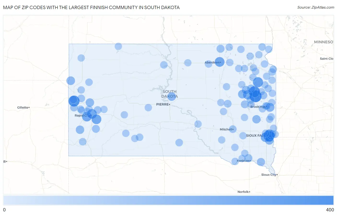 Zip Codes with the Largest Finnish Community in South Dakota Map