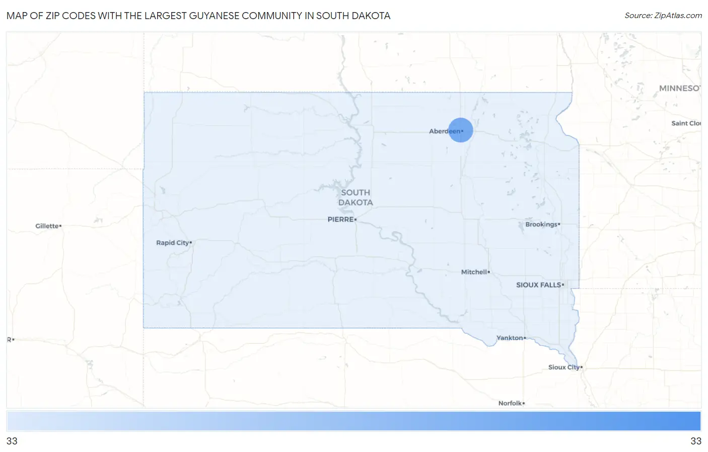 Zip Codes with the Largest Guyanese Community in South Dakota Map