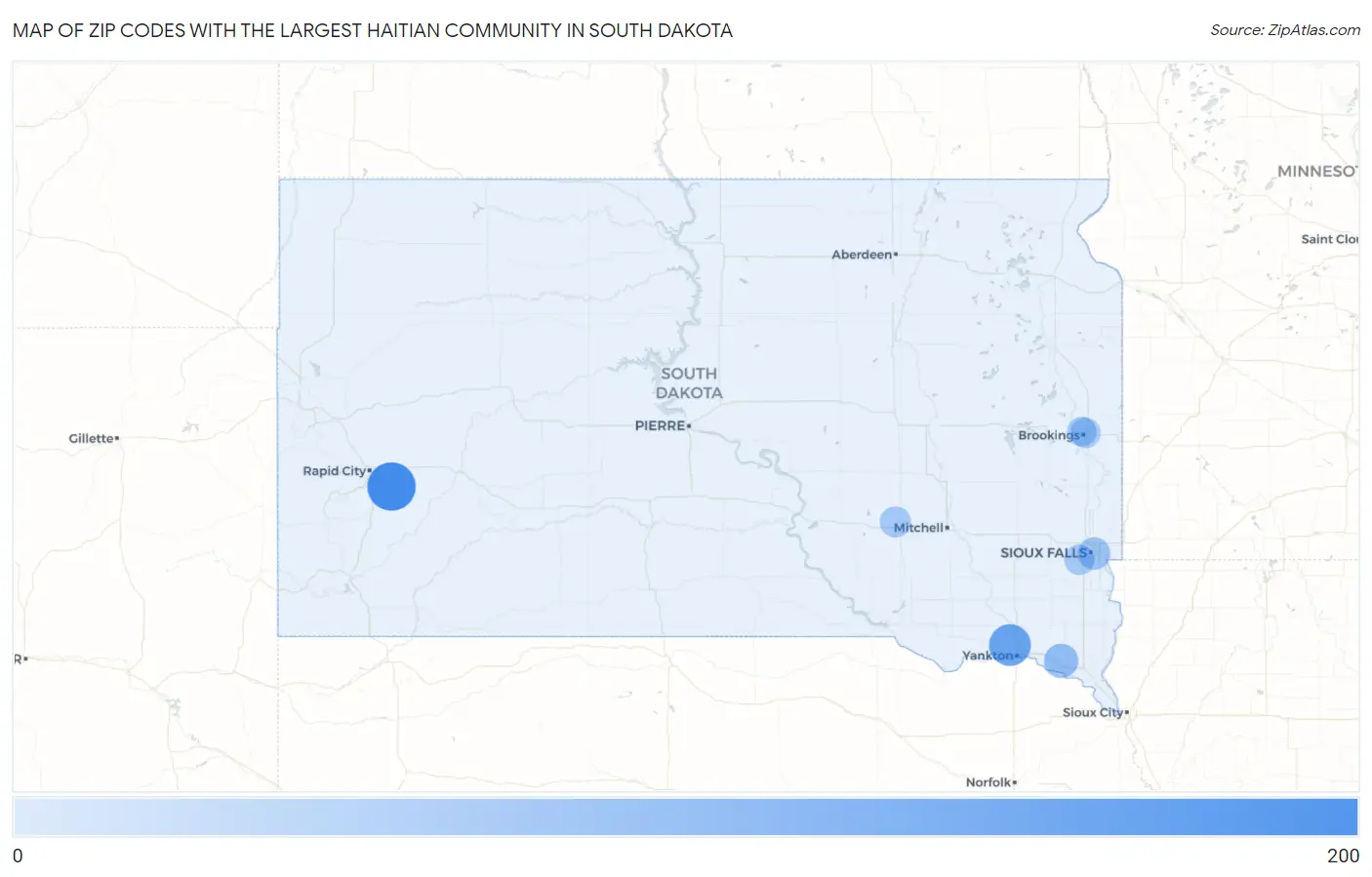 Zip Codes with the Largest Haitian Community in South Dakota Map