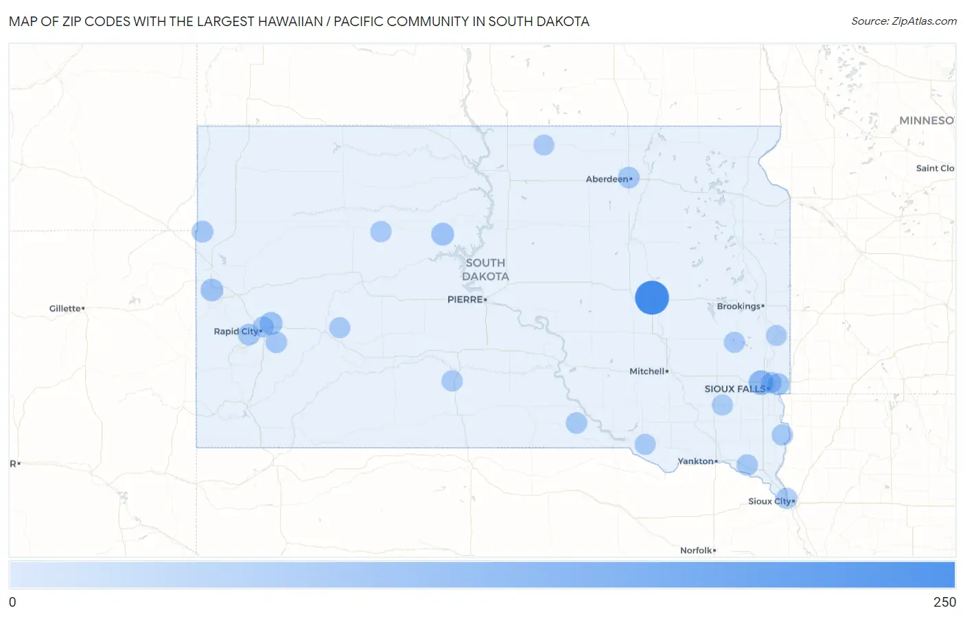 Zip Codes with the Largest Hawaiian / Pacific Community in South Dakota Map