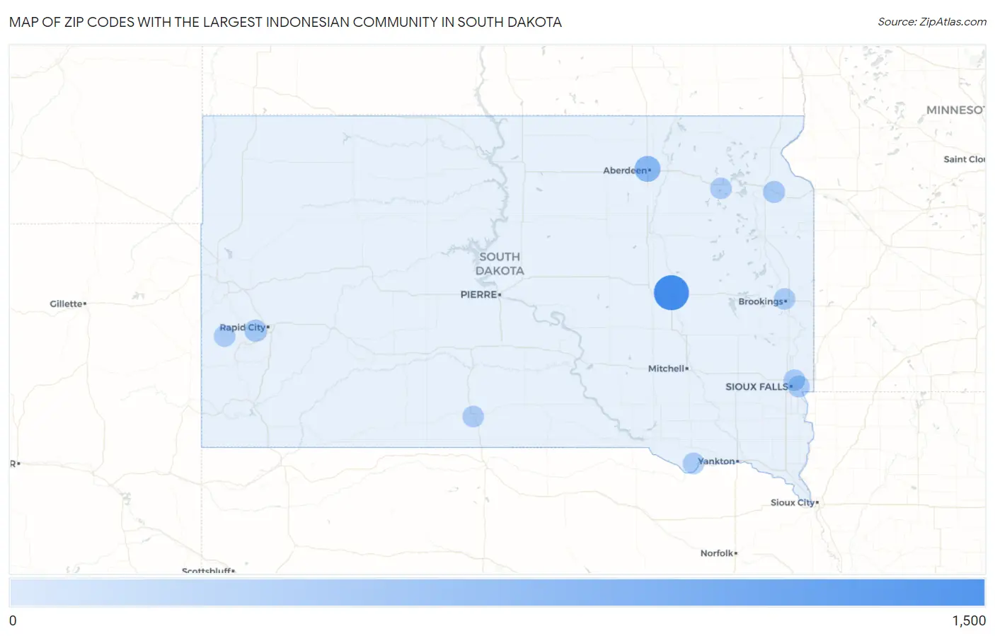 Zip Codes with the Largest Indonesian Community in South Dakota Map