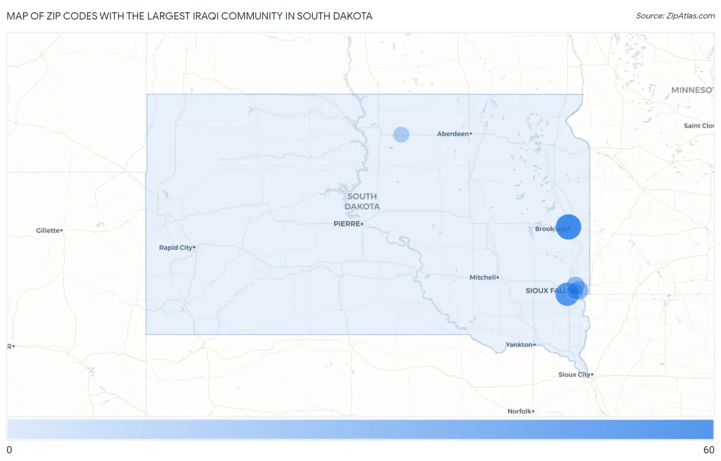 Zip Codes with the Largest Iraqi Community in South Dakota Map