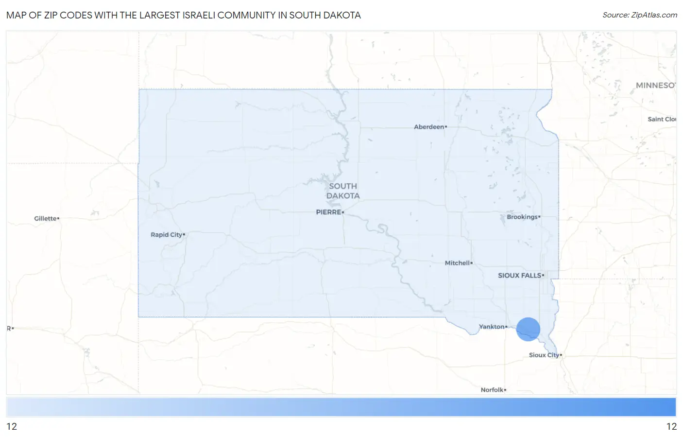 Zip Codes with the Largest Israeli Community in South Dakota Map