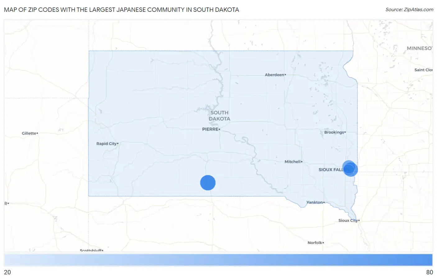 Zip Codes with the Largest Japanese Community in South Dakota Map
