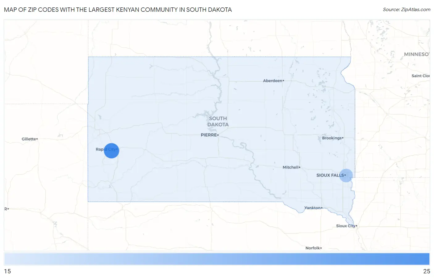 Zip Codes with the Largest Kenyan Community in South Dakota Map