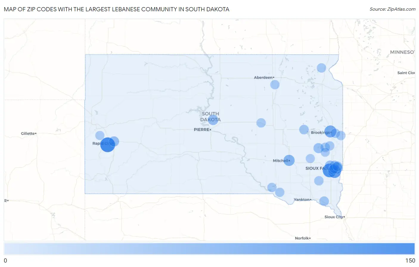 Zip Codes with the Largest Lebanese Community in South Dakota Map