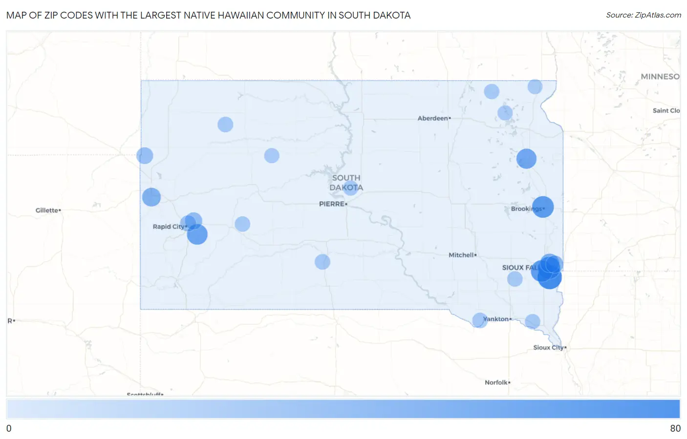 Zip Codes with the Largest Native Hawaiian Community in South Dakota Map