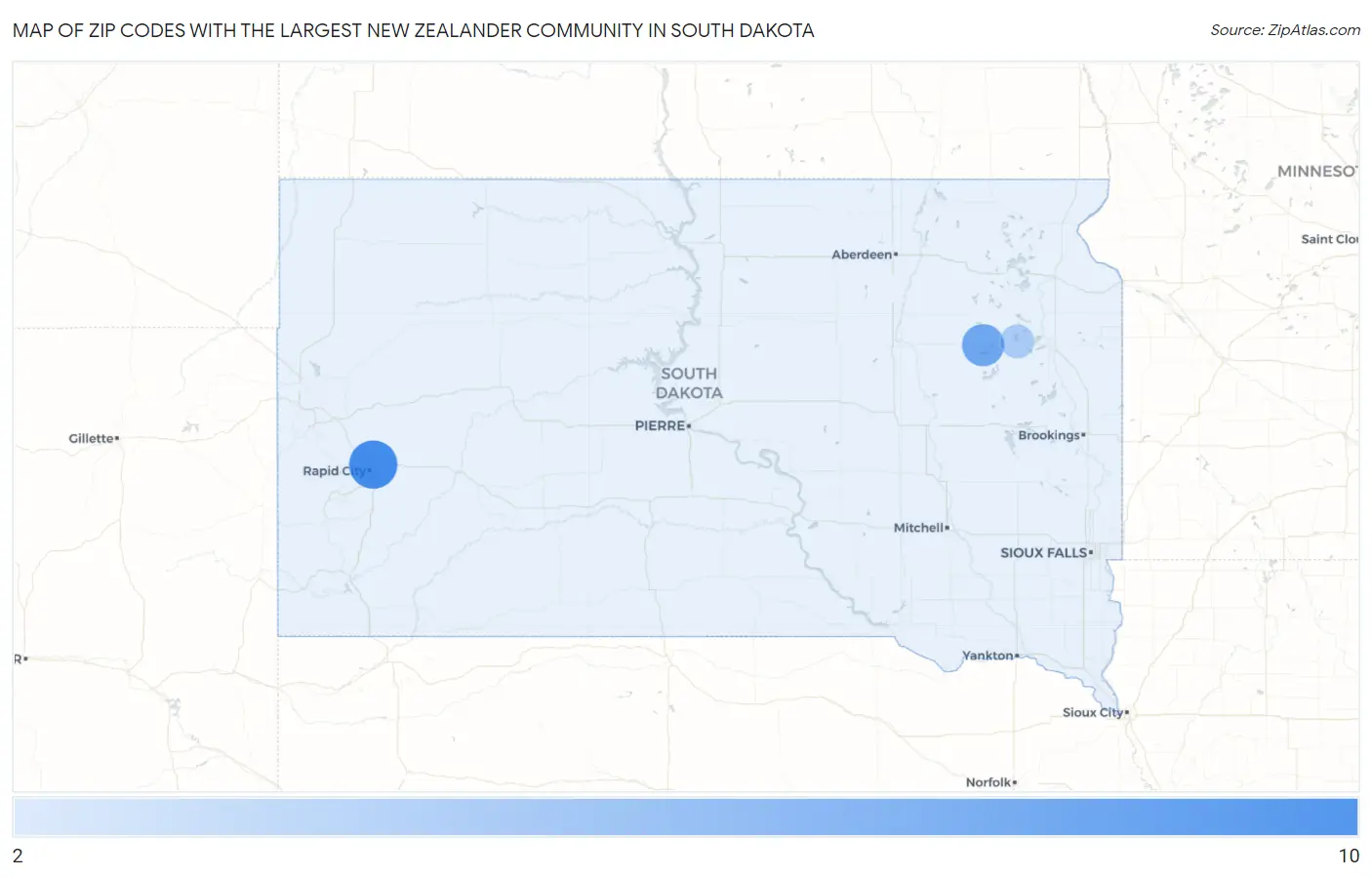 Zip Codes with the Largest New Zealander Community in South Dakota Map